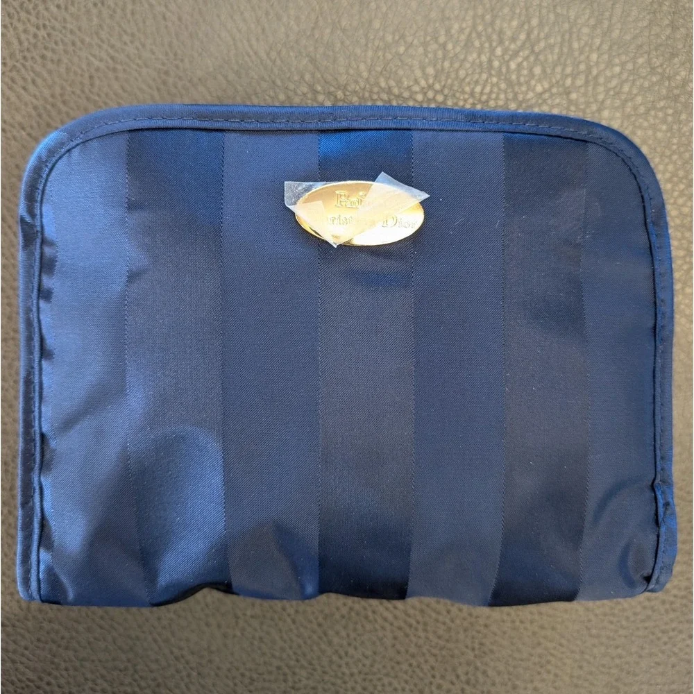 CHRISTIAN DIOR Parfums Striped Navy Blue Cosmetic Travel Bag Set Makeup Pouch
